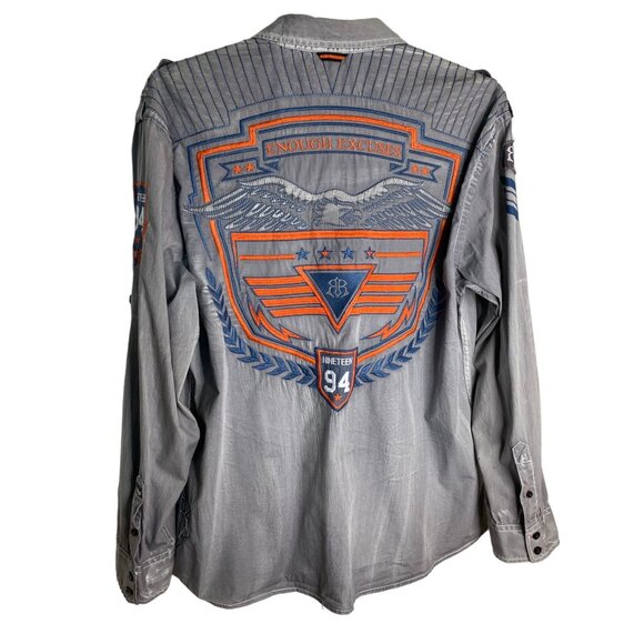 Roar Aviation Edition Mens Grey Embroidered Aces High Size 3XL Military Biker - Picture 2 of 10
